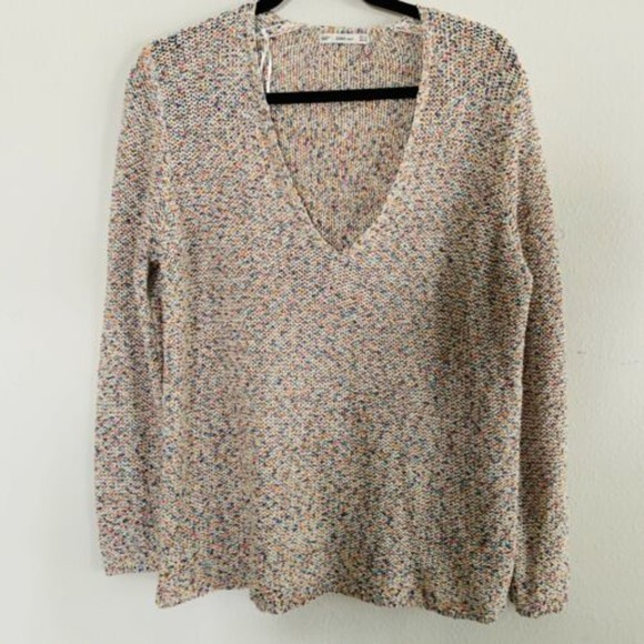 Zara Sweaters - Zara Knit Rainbow Weave V Neck Sweater